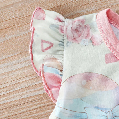 Barboteuse Bébé Fille Écureuil & Ballon – Combinaison d’Été Douce et Confortable