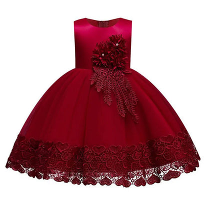 Robe de Princesse en Dentelle & Fleurs – Cérémonie Élégante pour Fille