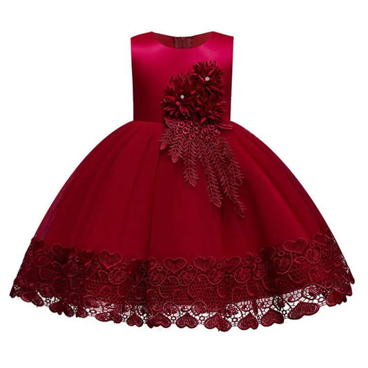 Robe de Princesse en Dentelle & Fleurs – Cérémonie Élégante pour Fille