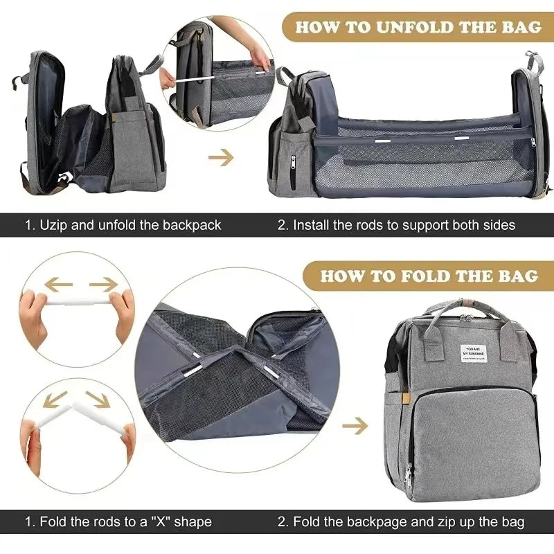 Sac à Dos Bébé Multifonction avec Lit Pliant – Sac à Langer Grande Capacité