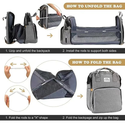 Sac à Dos Bébé Multifonction avec Lit Pliant – Sac à Langer Grande Capacité