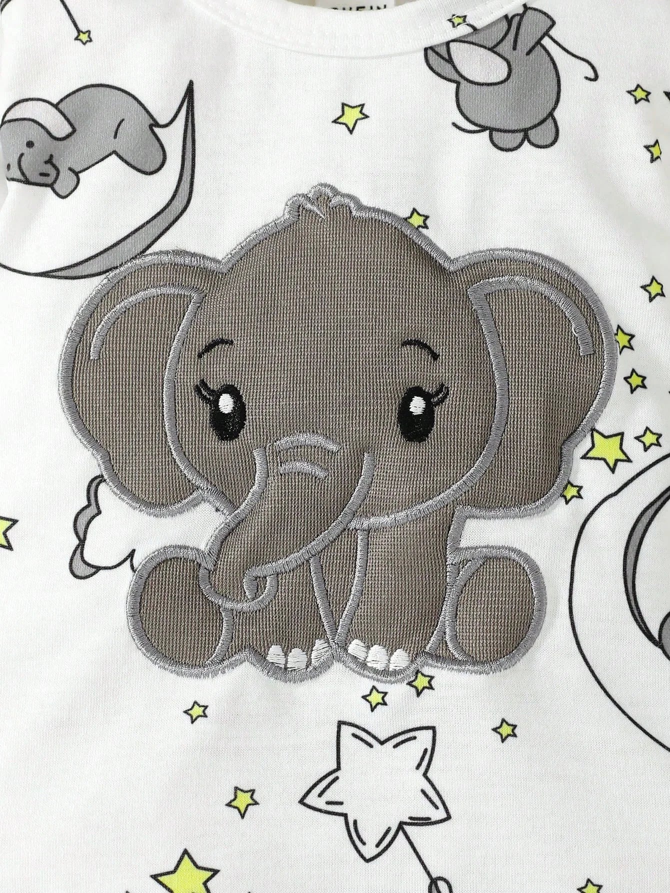 Barboteuse bébé manches longues avec chapeau – Motif éléphant (2 pièces)