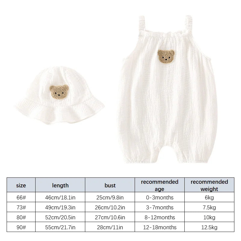 Ensemble Bébé Été 2 Pièces – Combinaison en Coton avec Bonnet