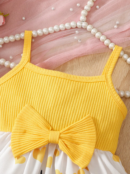 Robe d’été bébé fille à bretelles – Motif cœur et éléphant mignon