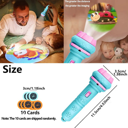 Lampe de poche projecteur pour enfants – Dessins animés (10 cartes, 80 images)
