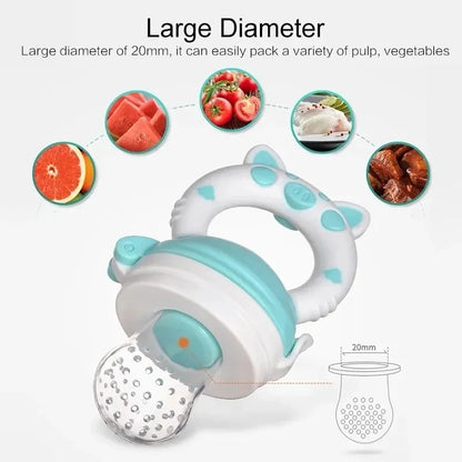 Mangeoire à fruits 3-en-1 en silicone pour bébé – Sucette alimentaire sécurisée