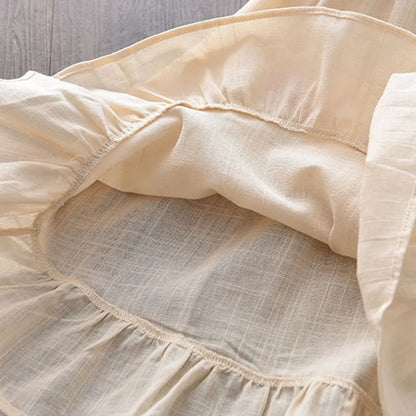 Robe Vintage Brodée Fleurie – Beige Crème (Fille)