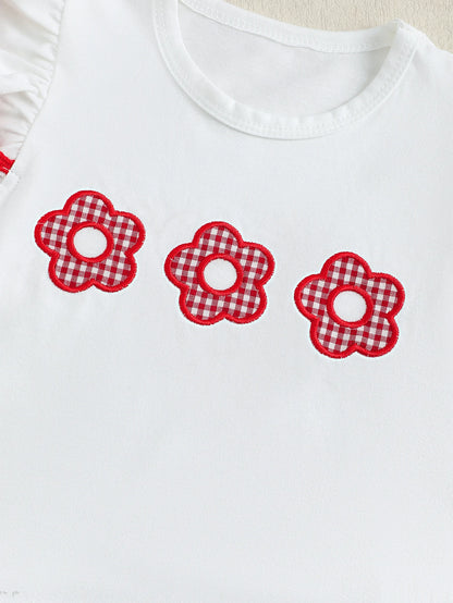 Ensemble Bébé Fille Blanc & Rouge – Haut Détails Cœur + Bas Assorti