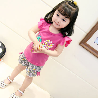 Ensemble Fille Été “Lollipop” – T-shirt + Short/Short-jupe imprimé (4–6 ans)