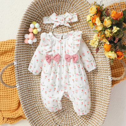Combinaison Bébé Fille en Coton avec Nœud – Douce & Élégante