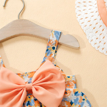 Robe d’Été Bébé Fille Fleurie à Bretelles avec Nœud – Douce & Élégante