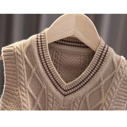 Ensemble Garçon 3 Pièces Chic Décontracté – Chemise à Carreaux, Gilet & Pantalon