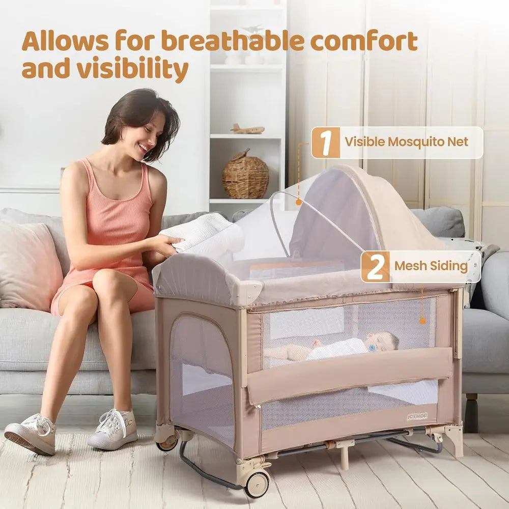 Moussin bébé tout-en-un 5-en-1 avec table à langer, station de jeu, lit à bascule et musique