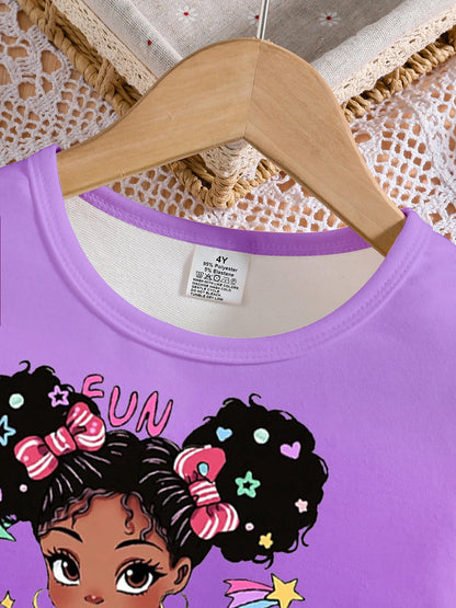 Ensemble Fille Tendance 2 Pièces – Haut Imprimé & Pantalon Stylé