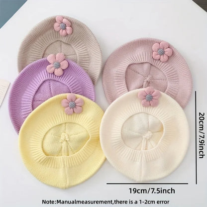 Béret Bébé en Maille Fleur – Bonnet Chaud d’Hiver