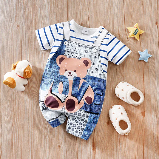 Combinaison Bébé Ours Cartoon – Body Été Coton Doux Garçon & Fille