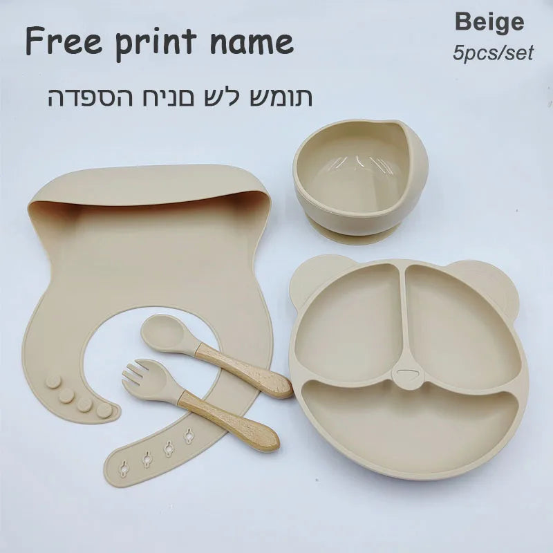 Vaisselle en silicone alimentaire pour bébé – Ensemble repas 8 pièces sans BPA, antidérapant et sécurisé