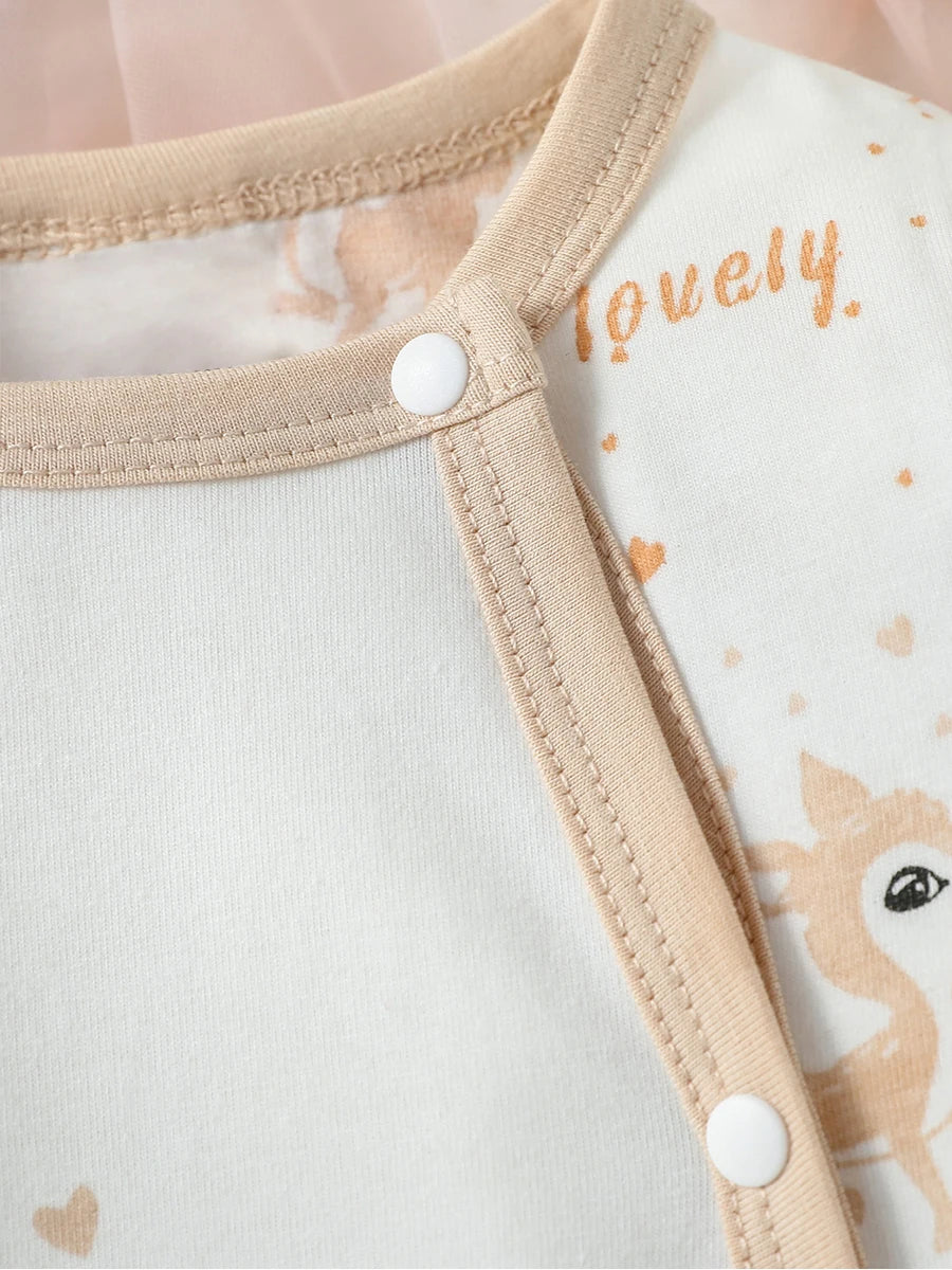 Ensemble bébé fille 4 pièces pastel à manches longues – Motif cerf – Toutes saisons