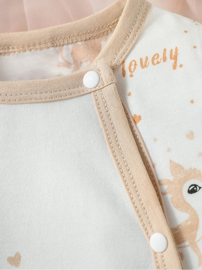 Ensemble bébé fille 4 pièces pastel à manches longues – Motif cerf – Toutes saisons