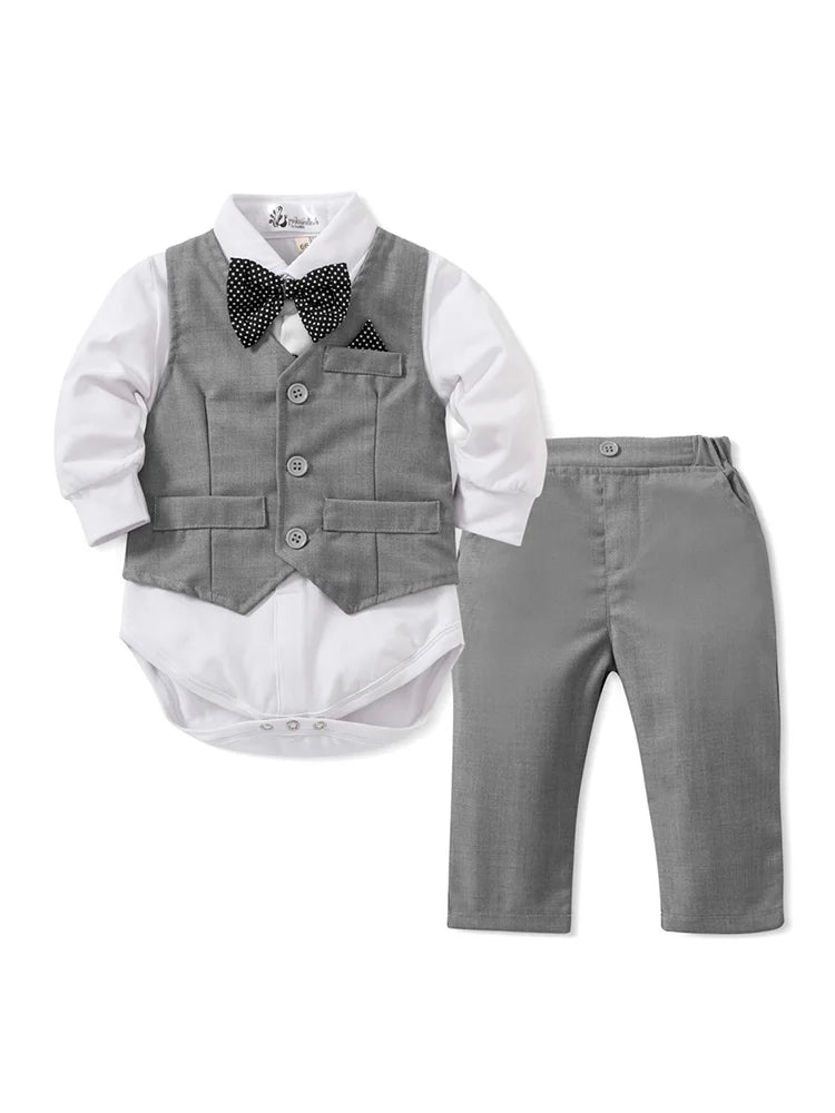 Tenue Gentleman Bébé Garçon – Ensemble Habillé (Chemise + Gilet + Pantalon) 0–24 Mois