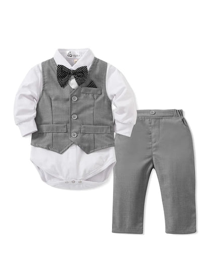 Tenue Gentleman Bébé Garçon – Ensemble Habillé (Chemise + Gilet + Pantalon) 0–24 Mois