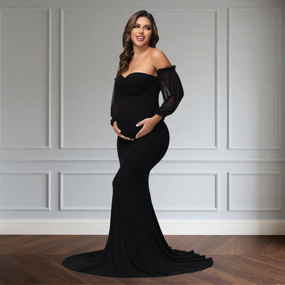 Robe Maternité Élégance Studio – Manches Bouffantes & Silhouette Sirène