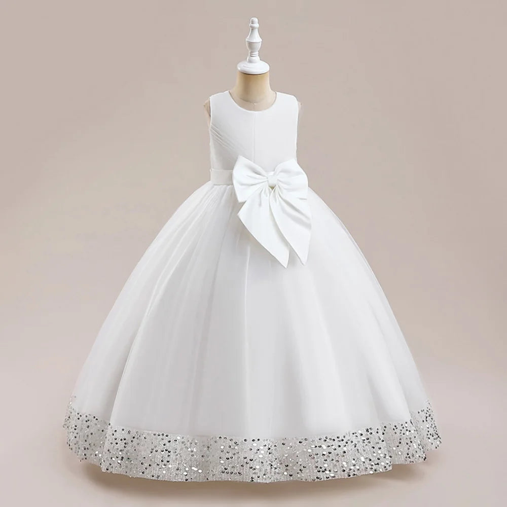 Robe Princesse Longue à Nœud Élégant – Cérémonie & Mariage pour Fille