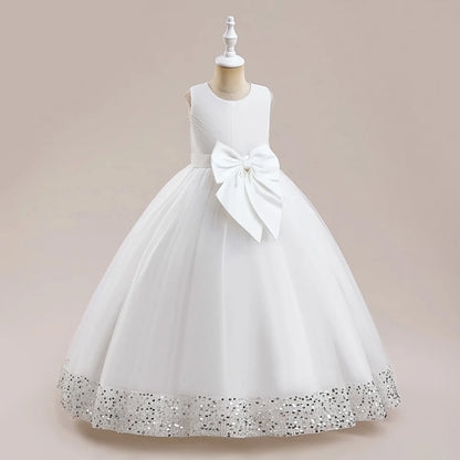 Robe Princesse Longue à Nœud Élégant – Cérémonie & Mariage pour Fille