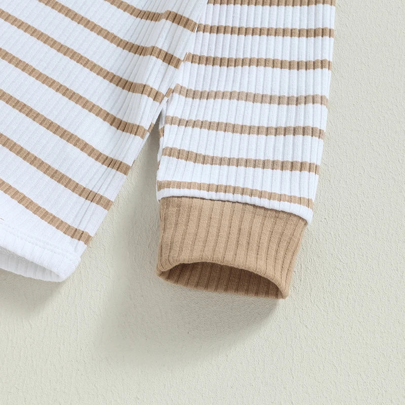 Ensemble bébé garçon automne 2 pièces – Barboteuse rayée & pantalon confortable (0 à 24 mois)
