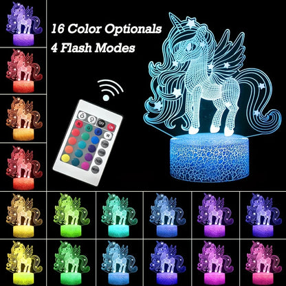 Veilleuse 3D Licorne – 16 couleurs – Tactile & télécommande – Ambiance chambre enfant