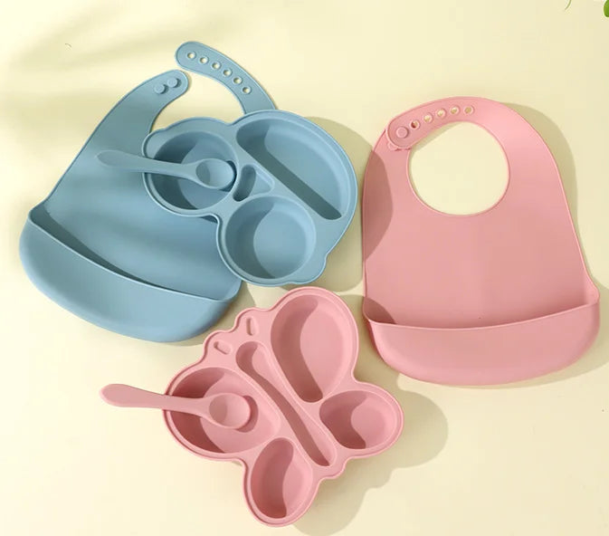 Pack Repas Bébé Zéro Dégât – Assiette Silicone Antidérapante + Bavoir | Spécial Parents