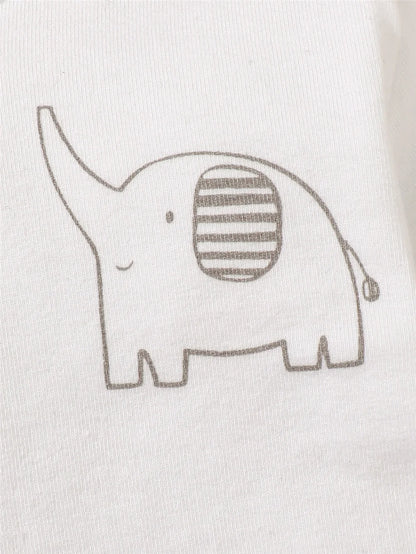 Ensemble Naissance 3 Pièces Unisexe – Coton Peigné, Haut + Pantalon + Bonnet (0–12 mois) – Motif Éléphant