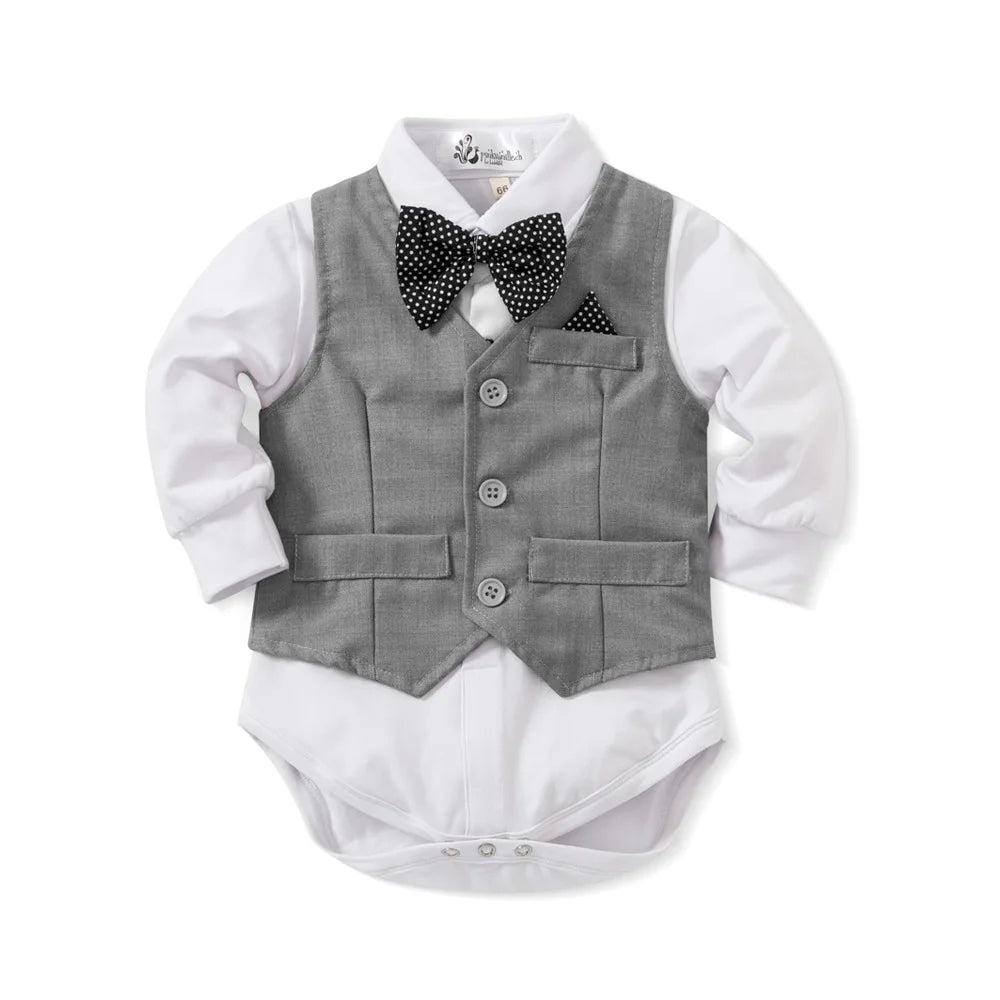 Tenue Gentleman Bébé Garçon – Ensemble Habillé (Chemise + Gilet + Pantalon) 0–24 Mois