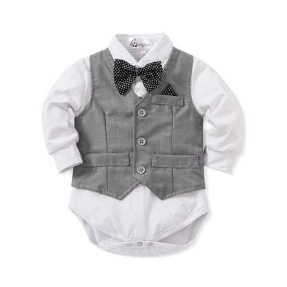 Tenue Gentleman Bébé Garçon – Ensemble Habillé (Chemise + Gilet + Pantalon) 0–24 Mois