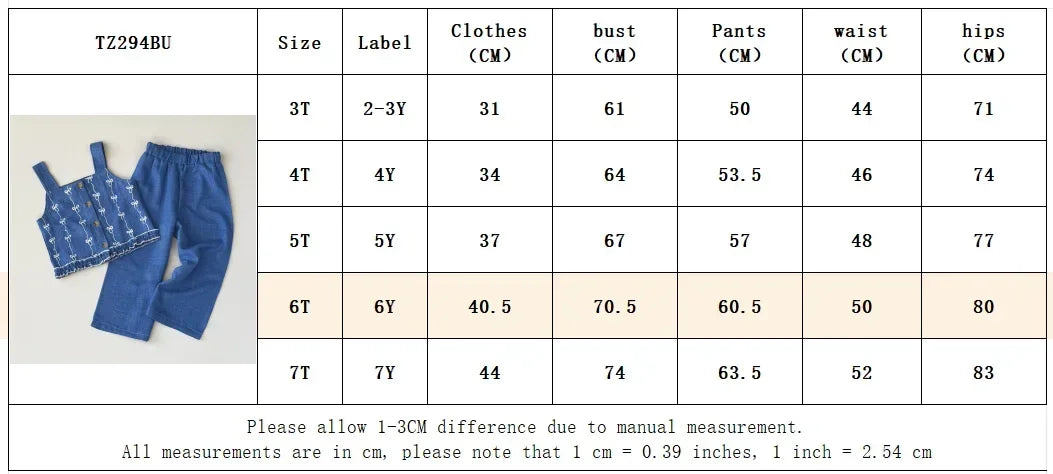 Ensemble Fille 2 Pièces Bleu – Haut Sans Manches Brodé & Pantalon (4–6 ans)