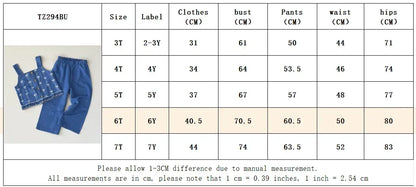 Ensemble Fille 2 Pièces Bleu – Haut Sans Manches Brodé & Pantalon (4–6 ans)