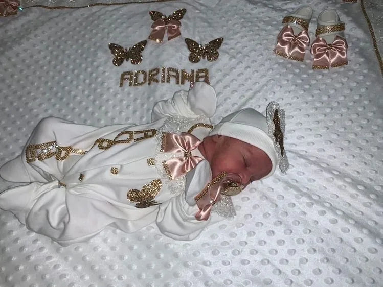 Coffret naissance luxe bébé – Ensemble “Prince & Princesse” sortie d’hôpital en coton brodé (cadeau nouveau-né)