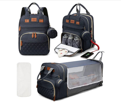 Sac à Langer 3 en 1 avec Lit Bébé Pliable – Sac à Dos Multifonction Grande Capacité