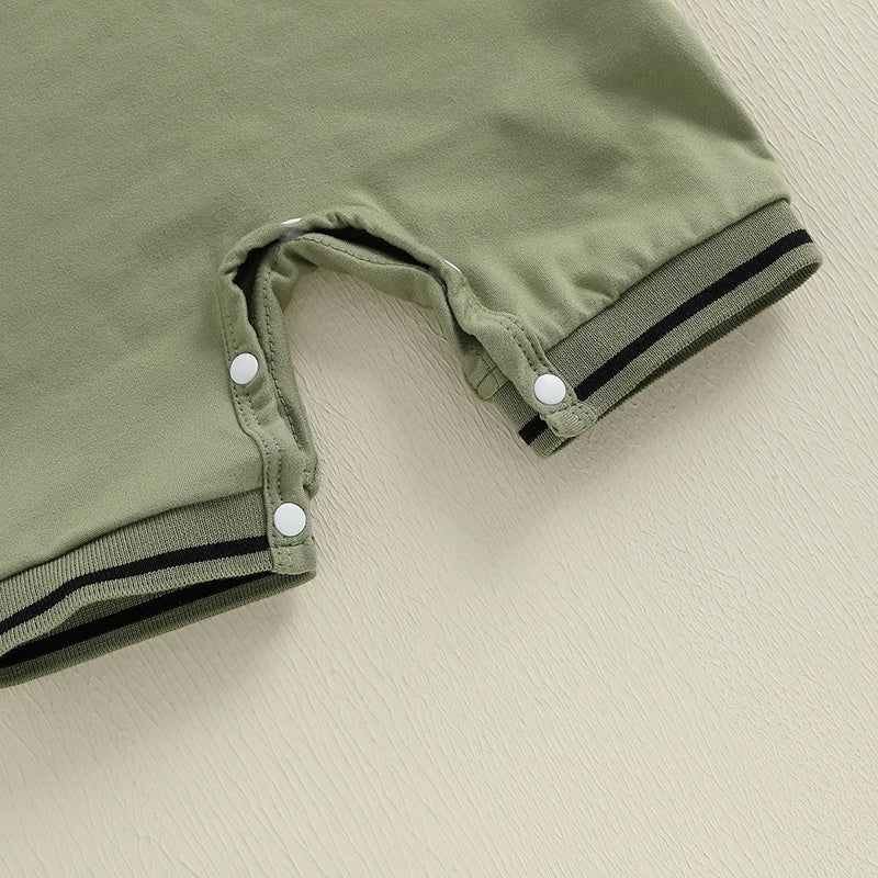 Barboteuse d'été pour nouveau-né garçon, barboteuse à manches courtes, col demi-boutonné, dinosaure, vêtements à la mode pour bébé