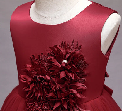 Robe de Princesse en Dentelle & Fleurs – Cérémonie Élégante pour Fille