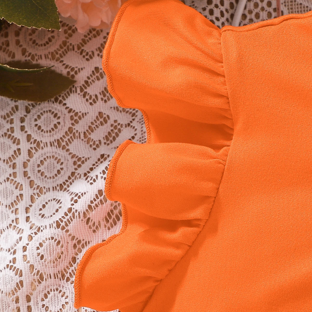 Ensemble Bébé Fille Orange & Fleuri – Haut + Bas Imprimé