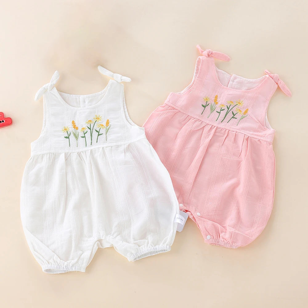 MILANCEL – Barboteuse d’été bébé fille à fleurs brodées (0 à 24 mois)