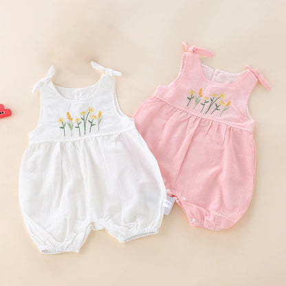 MILANCEL – Barboteuse d’été bébé fille à fleurs brodées (0 à 24 mois)