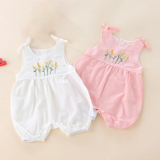 MILANCEL – Barboteuse d’été bébé fille à fleurs brodées (0 à 24 mois)