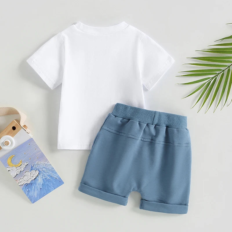 Ensemble d’été bébé garçon 2 pièces – T-shirt imprimé & short confortable (6 à 36 mois)