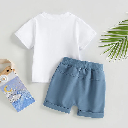 Ensemble d’été bébé garçon 2 pièces – T-shirt imprimé & short confortable (6 à 36 mois)