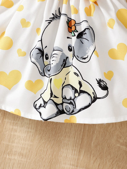 Robe d’été bébé fille à bretelles – Motif cœur et éléphant mignon