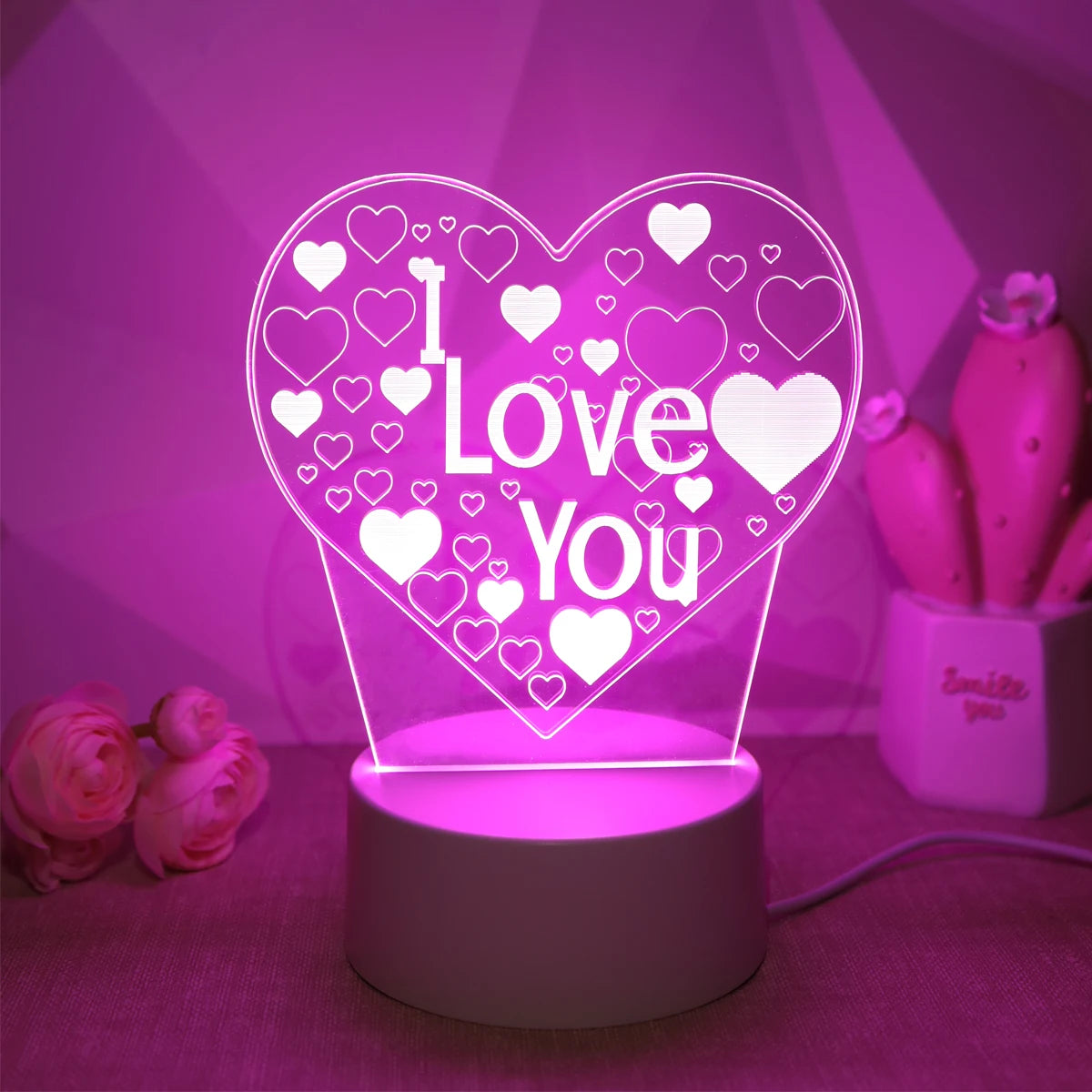 Veilleuse 3D “I Love You” – Lumière Romantique Élégante (Cadeau Saint-Valentin)
