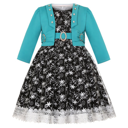 Robe Princesse Fille 2 Pièces (Robe + Veste) – Noir & Rose | Cérémonie, Anniversaire, Piano (5–14 ans)