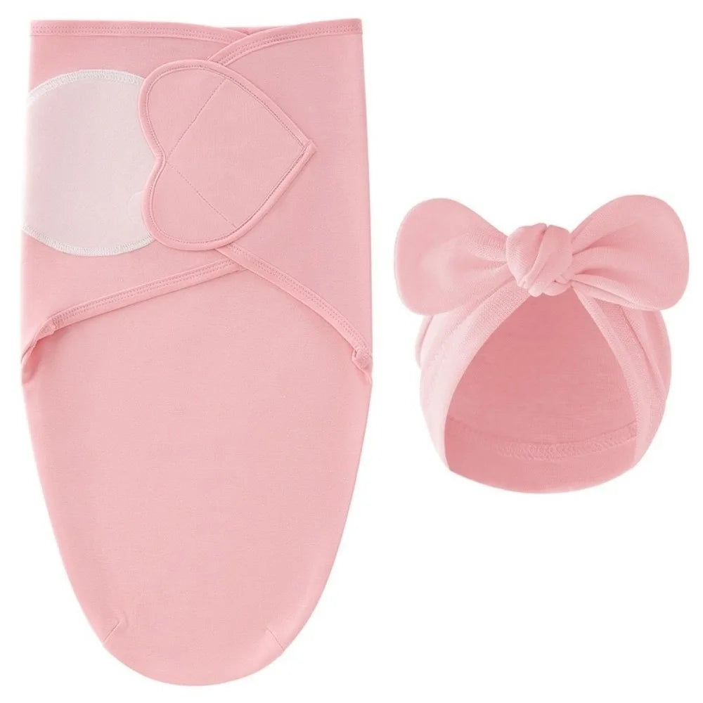 Ensemble naissance bébé 3 pièces – Couverture d’emmaillotage + bonnet à nœud papillon + moufles assorties